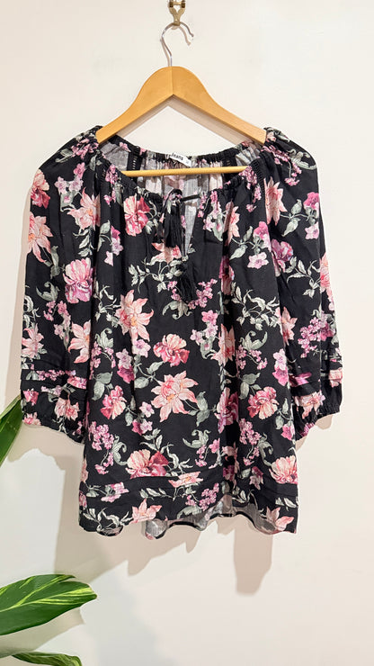 Just Jeans Black Floral Off Shoulder Top Size 12