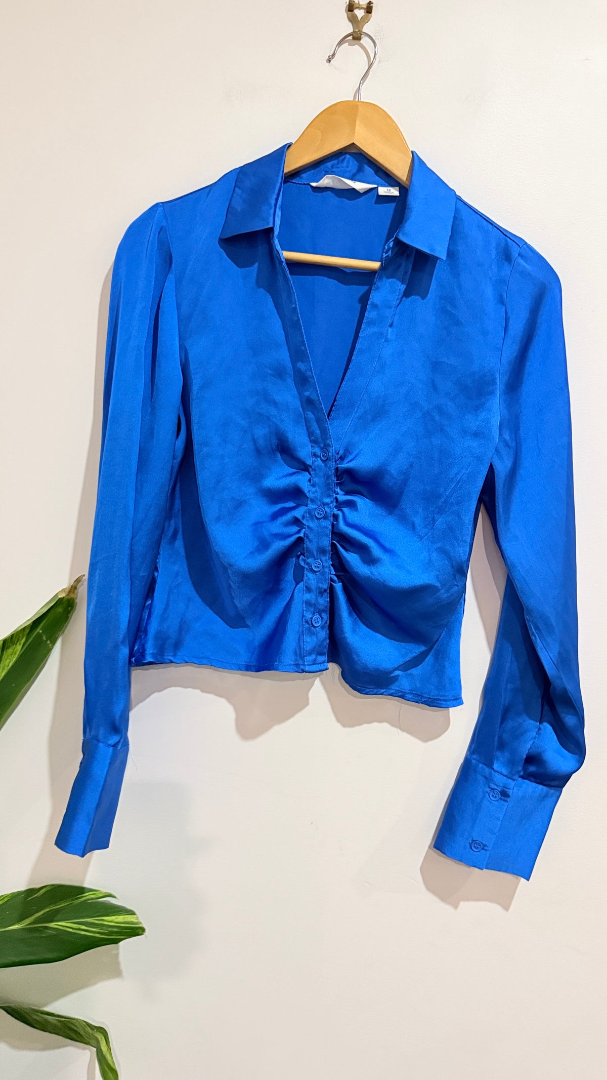Glassons Cobalt Blue Satin Cropped Shirt Size 12