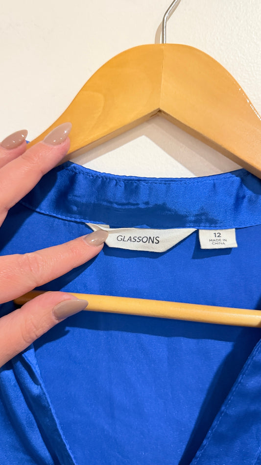 Glassons Cobalt Blue Satin Cropped Shirt Size 12