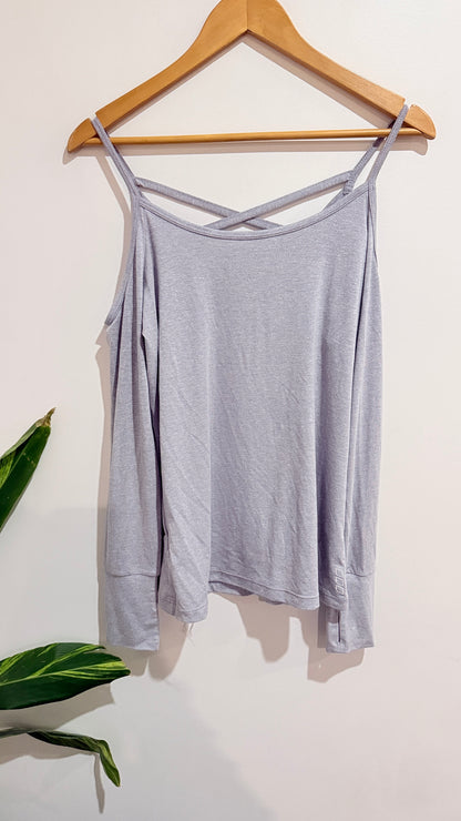 Lorna Jane Grey Cold Shoulder Long Sleeve Top Size S