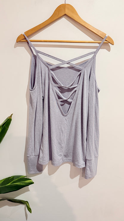 Lorna Jane Grey Cold Shoulder Long Sleeve Top Size S
