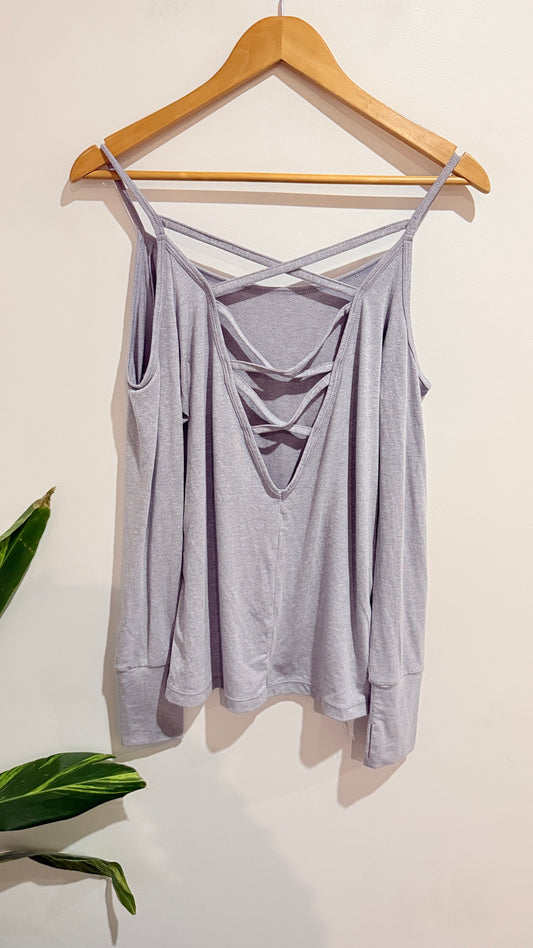Lorna Jane Grey Cold Shoulder Long Sleeve Top Size S