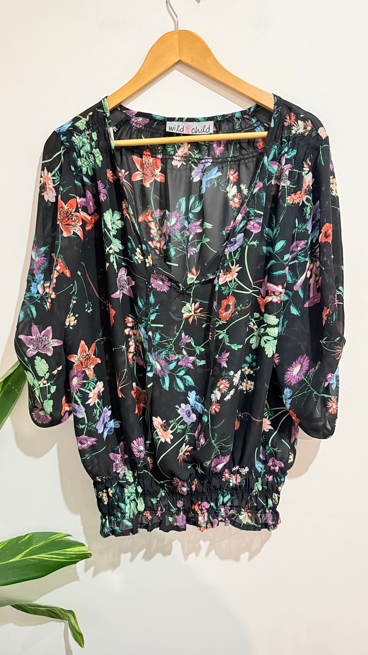Wild Child Size 20 Black Floral Sheer Blouse