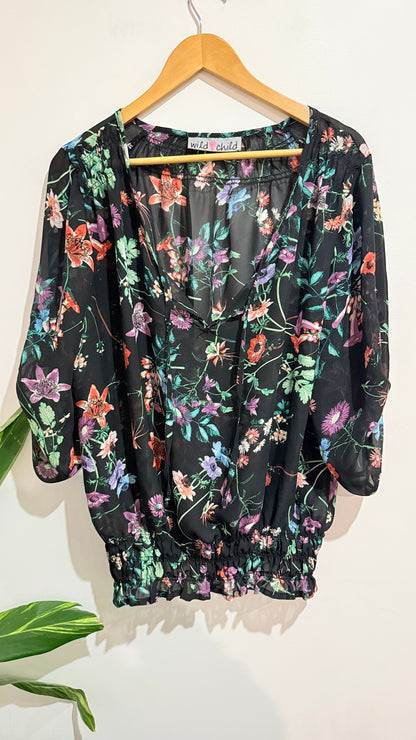 Wild Child Size 20 Black Floral Sheer Blouse