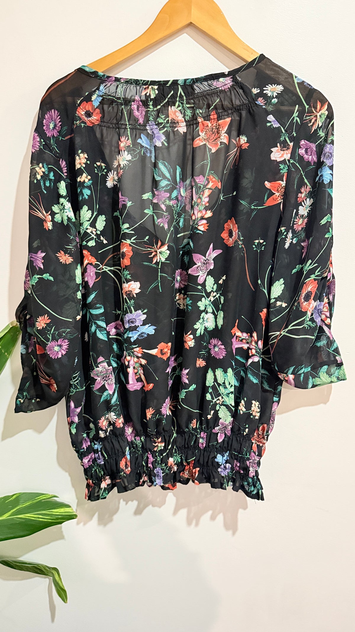 Wild Child Size 20 Black Floral Sheer Blouse