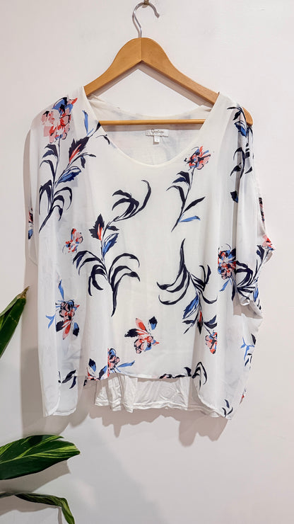 Capture White Floral Print Cold Shoulder Top