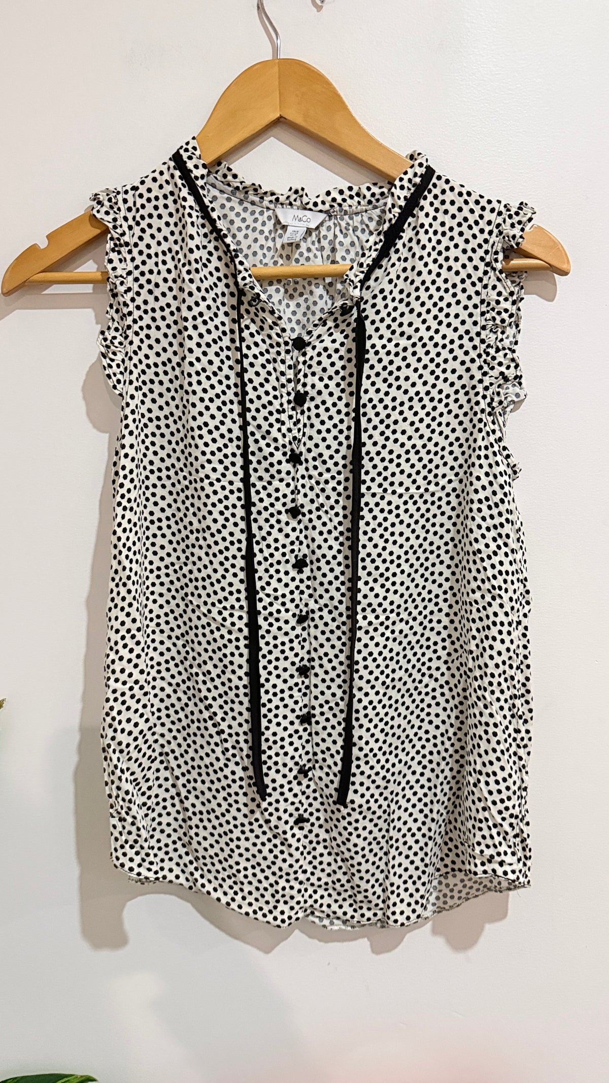 M&Co Cream Black Spot Print Sleeveless Top Size 8