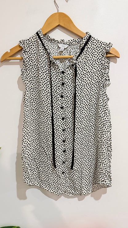 M&Co Cream Black Spot Print Sleeveless Top Size 8