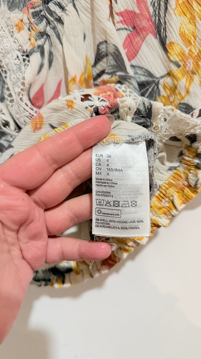 H&M Divided Cream Floral Off Shoulder Crop Top Size 8