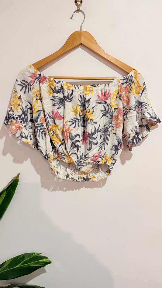 H&M Divided Cream Floral Off Shoulder Crop Top Size 8