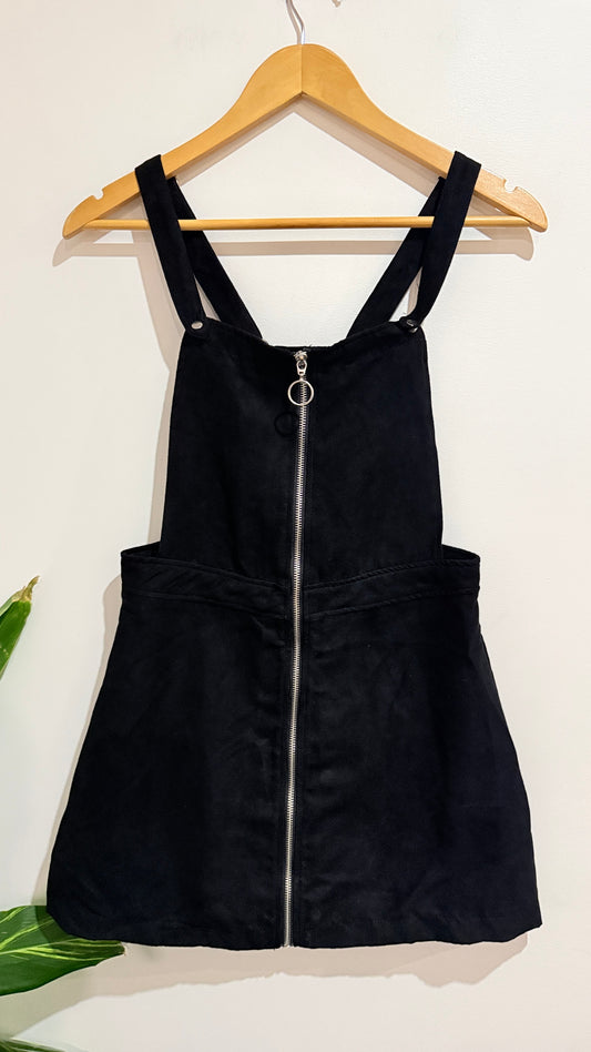H&M Divided Black Zip Front Pinafore Dress Size 10