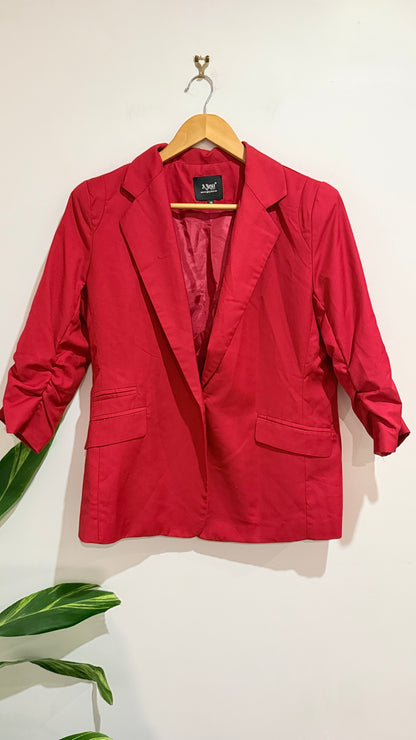 A Joy Red Ruched Sleeve Blazer Size 14