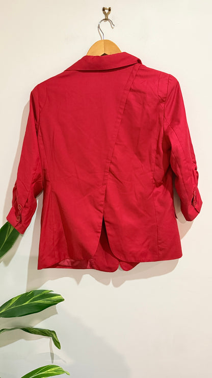 A Joy Red Ruched Sleeve Blazer Size 14