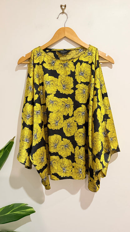 Pagani Yellow Floral Batwing Sleeve Top Size S