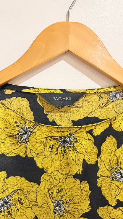 Pagani Yellow Floral Batwing Sleeve Top Size S