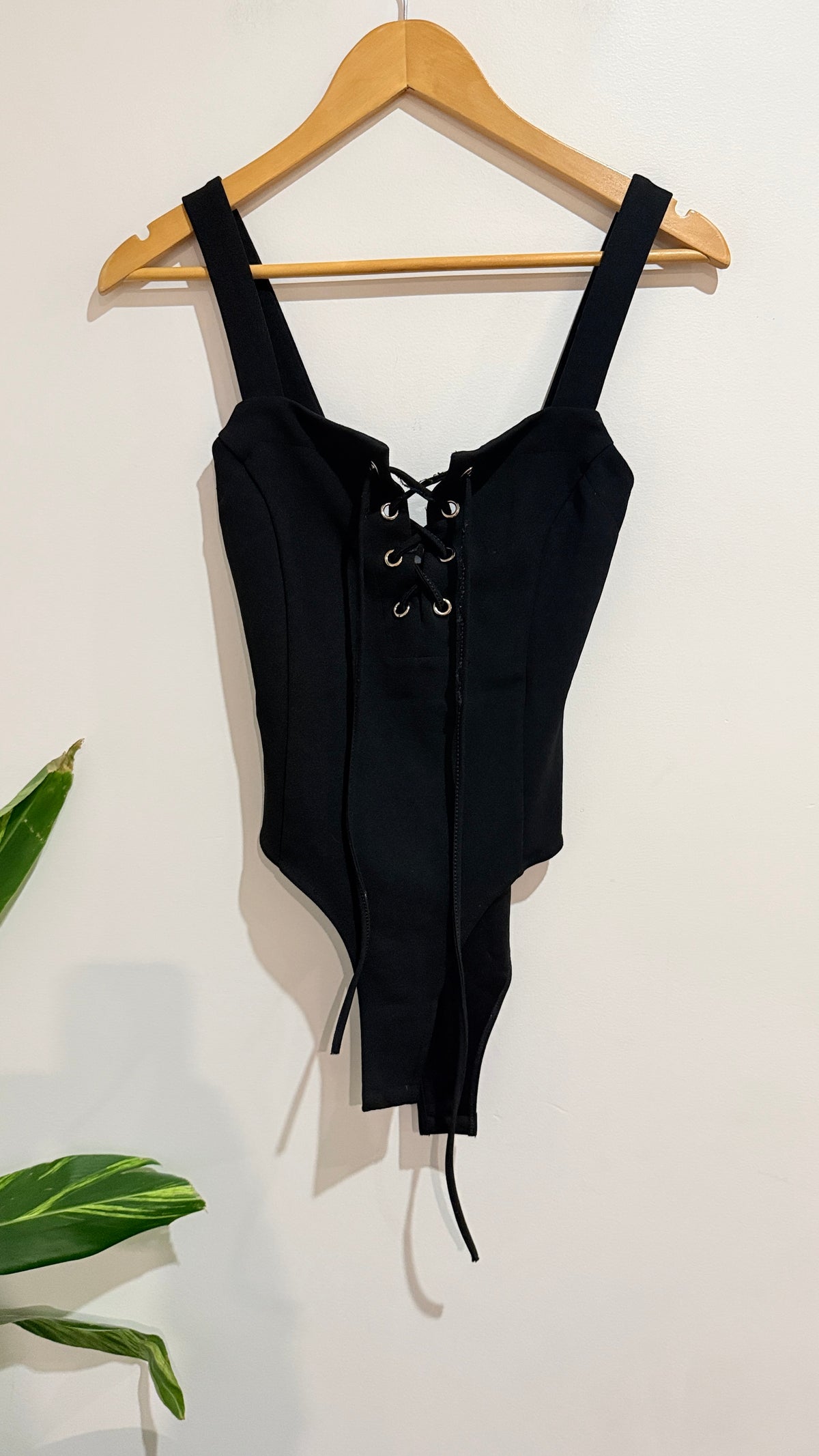 Mirrou Black Lace Up Front Bodysuit Size M