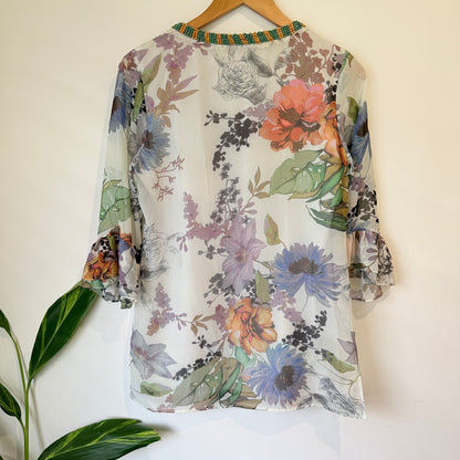 Augustine Floral Print Beaded Neck Tunic Dress Size XS