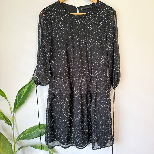 Zara Trafaluc Black Star Print Tiered Dress Size L