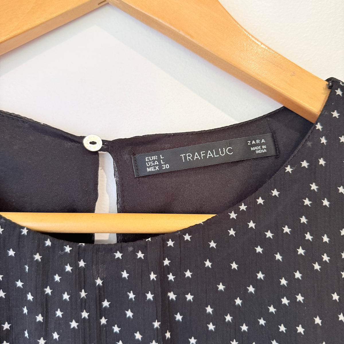 Zara Trafaluc Black Star Print Tiered Dress Size L