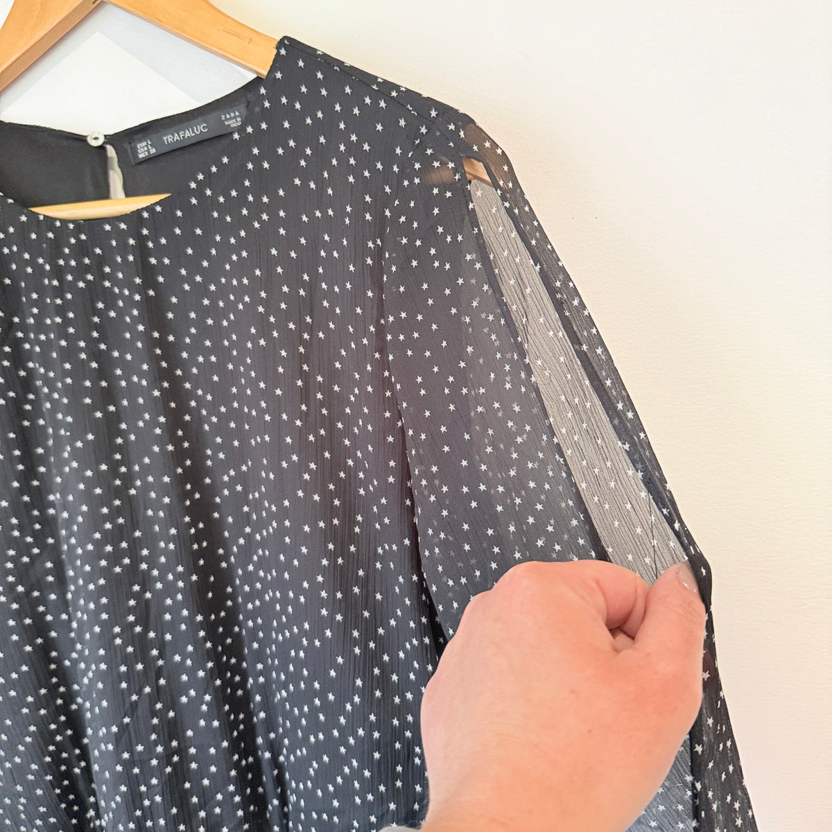 Zara Trafaluc Black Star Print Tiered Dress Size L