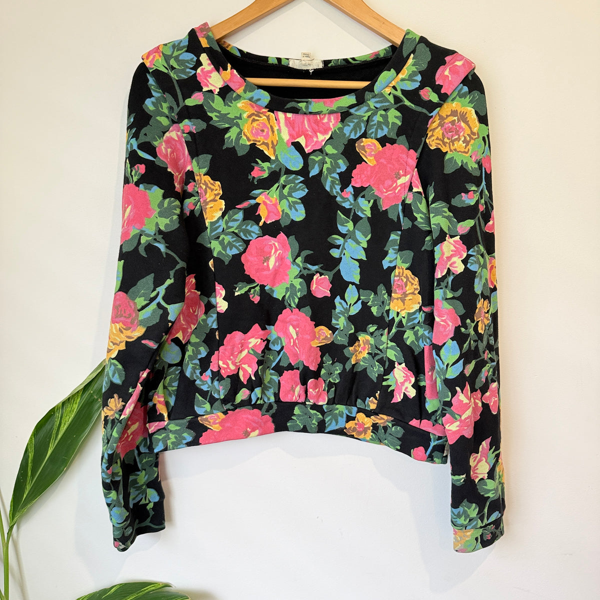 Ketz-ke Black Floral Print Long Sleeve Sweatshirt Size 8