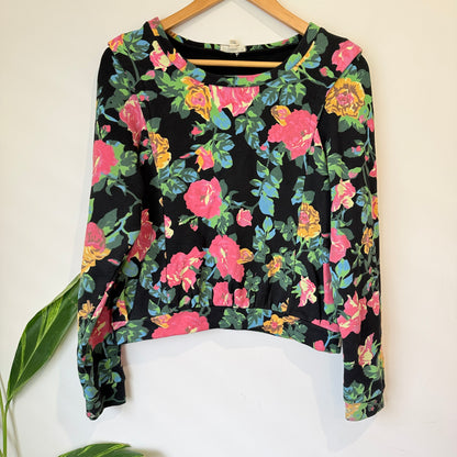 Ketz-ke Black Floral Print Long Sleeve Sweatshirt Size 8