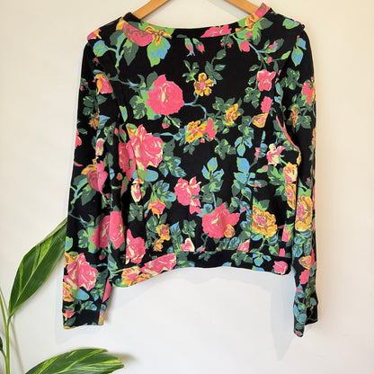 Ketz-ke Black Floral Print Long Sleeve Sweatshirt Size 8