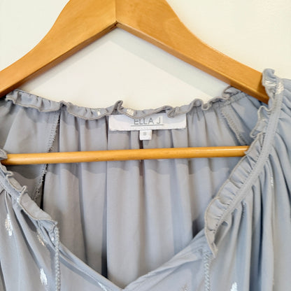 Ella J Grey Print Frill Neck Blouse Size 8