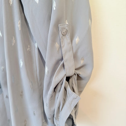 Ella J Grey Print Frill Neck Blouse Size 8