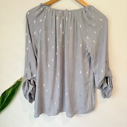 Ella J Grey Print Frill Neck Blouse Size 8