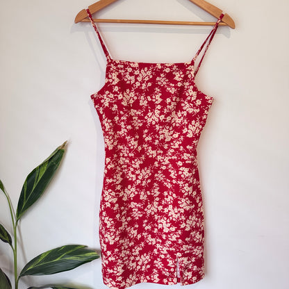 Mirrou Red Ditsy Floral Strappy Mini Dress Size M