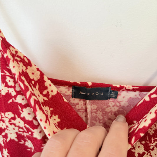 Mirrou Red Ditsy Floral Strappy Mini Dress Size M