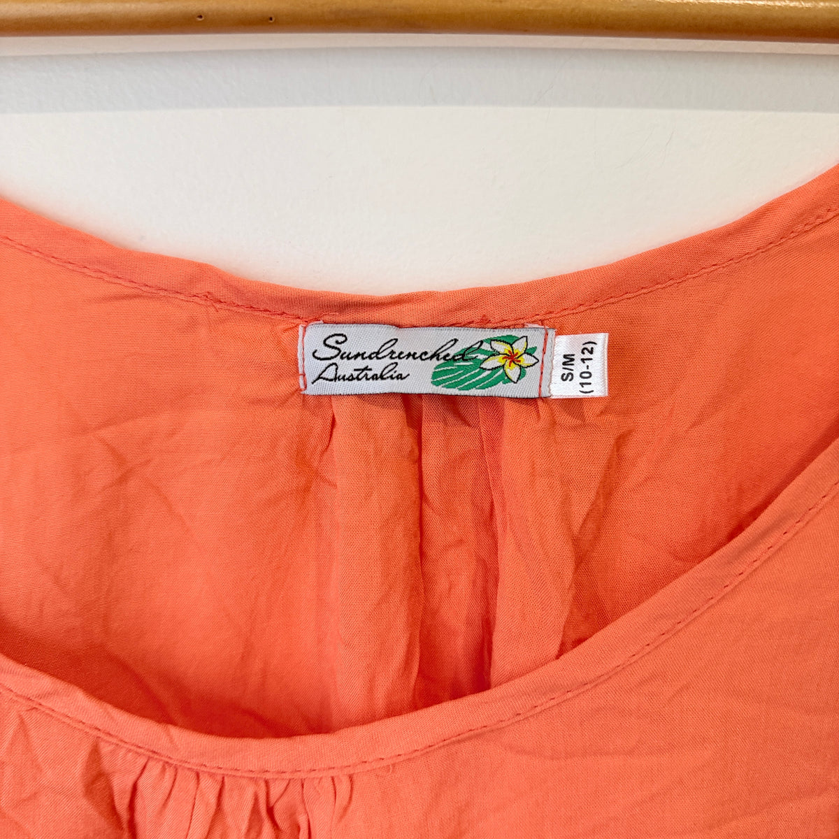 Subdrenched Australia Coral Rayon Lace Trim Tunic Top - Size 10-12