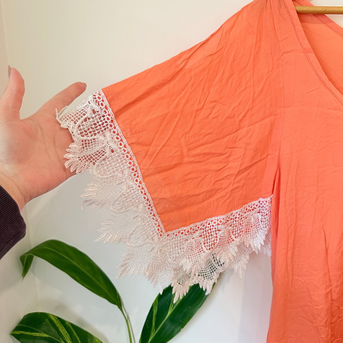 Subdrenched Australia Coral Rayon Lace Trim Tunic Top - Size 10-12