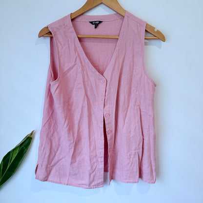 Emerge Pink Linen Blend Sleeveless Button Front Top Size 12
