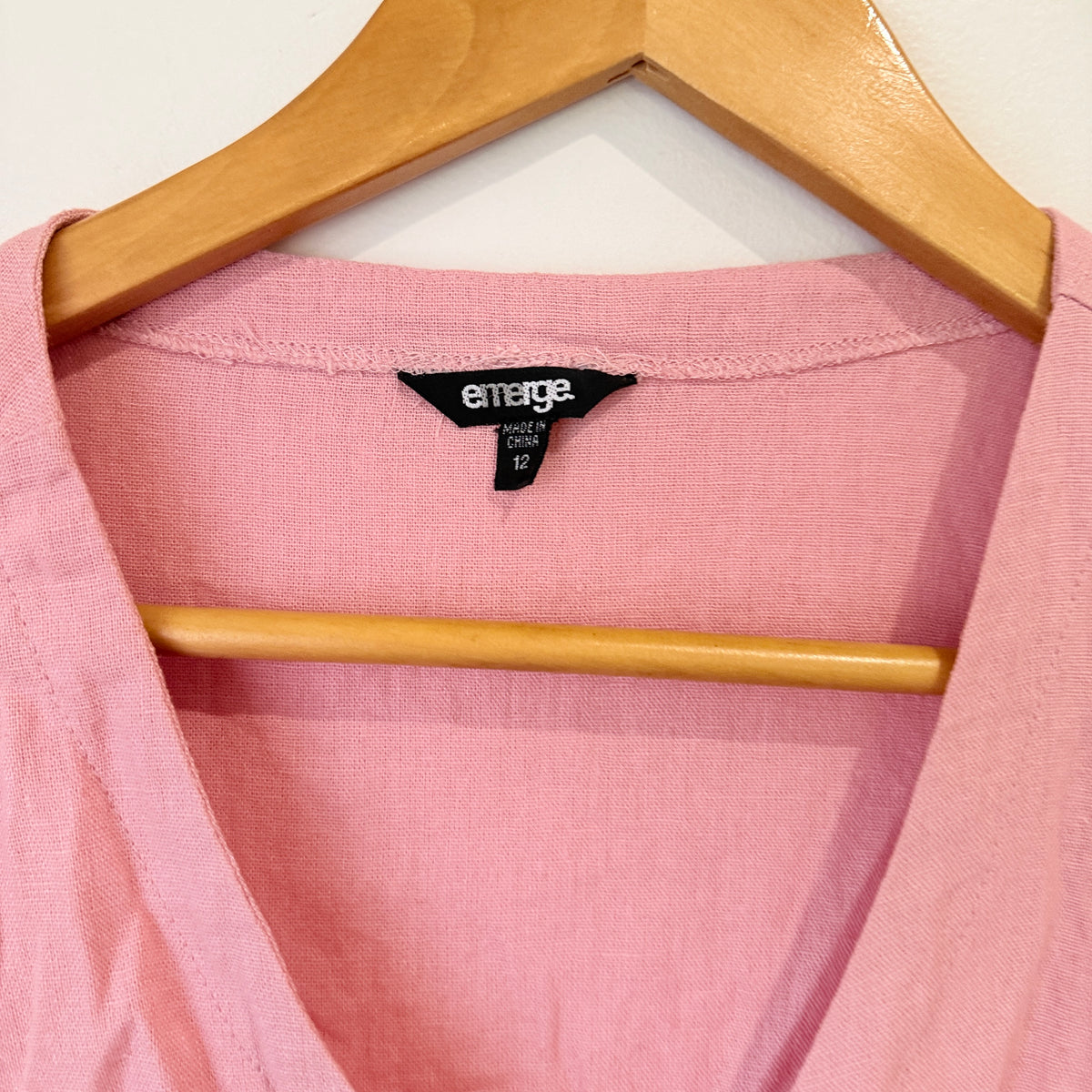 Emerge Pink Linen Blend Sleeveless Button Front Top Size 12