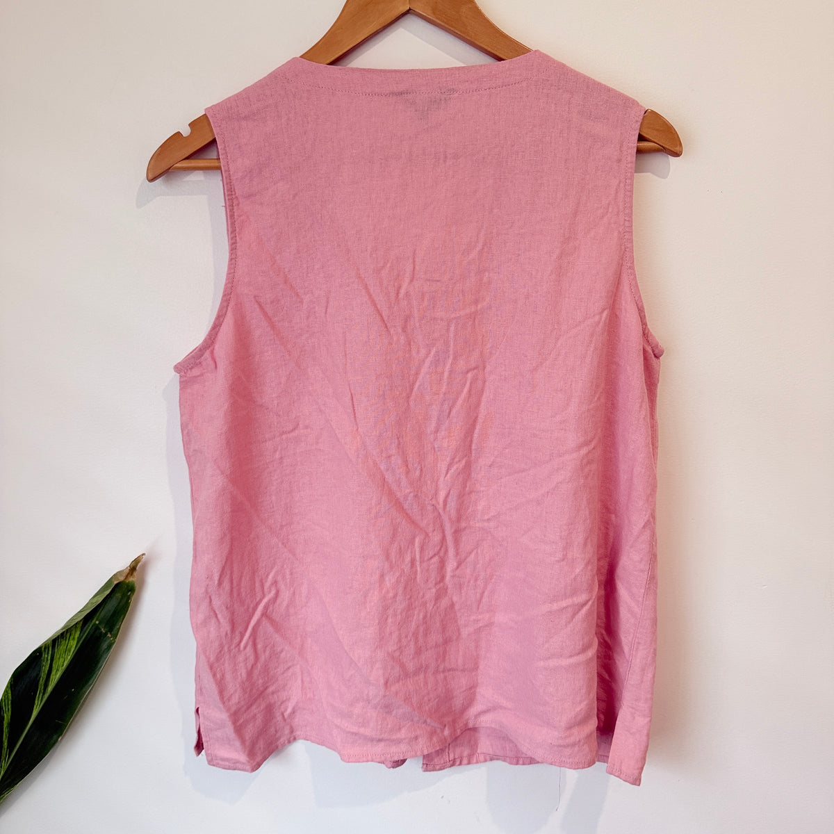 Emerge Pink Linen Blend Sleeveless Button Front Top Size 12