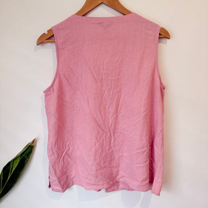 Emerge Pink Linen Blend Sleeveless Button Front Top Size 12