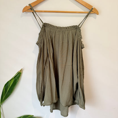 Decjuba Khaki Frill Cld Shoulder Top Size 10