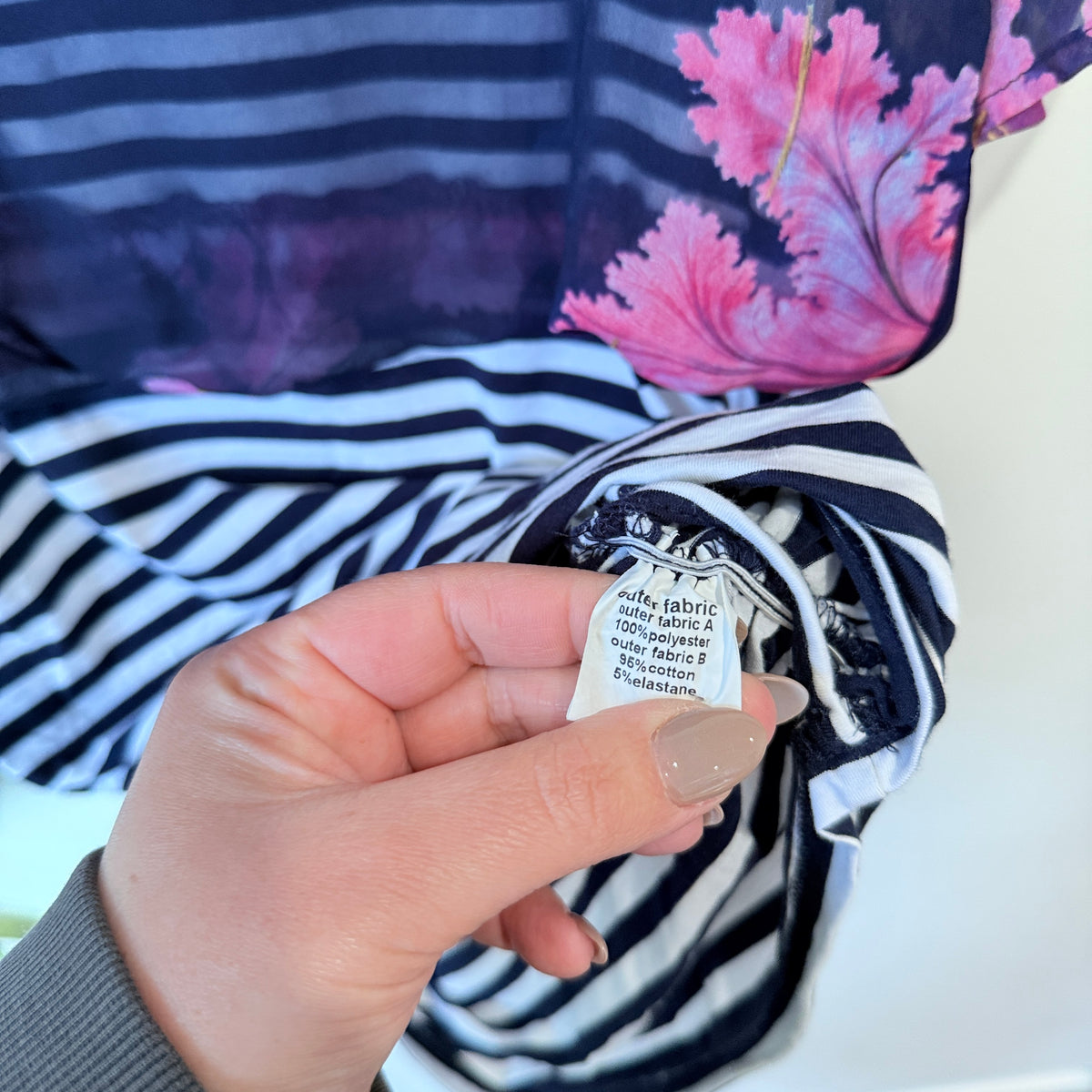 Charlo Navy Stripe Floral Overlay Dress Size 8