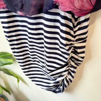Charlo Navy Stripe Floral Overlay Dress Size 8