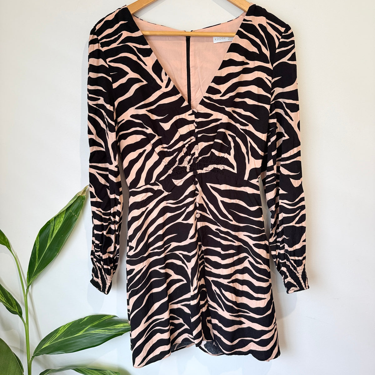 Kookai Sand and Black Zebra Print Long Sleeve Dress Size 38
