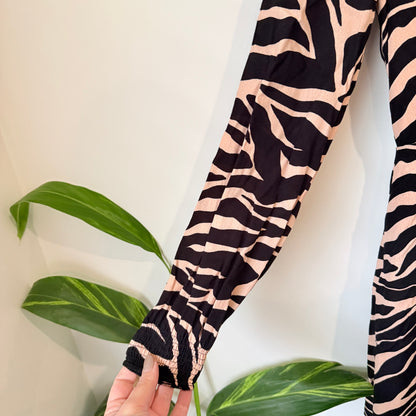 Kookai Sand and Black Zebra Print Long Sleeve Dress Size 38