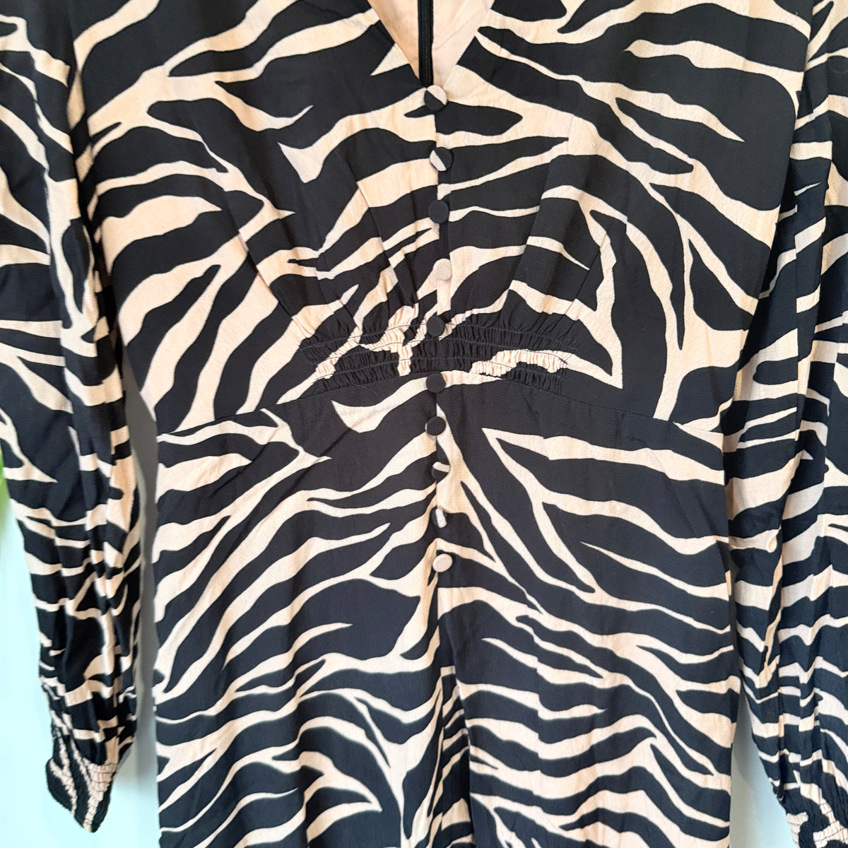 Kookai Sand and Black Zebra Print Long Sleeve Dress Size 38