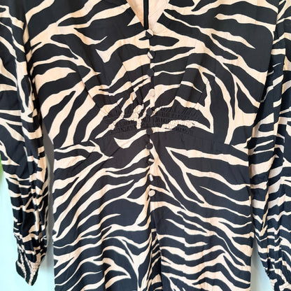 Kookai Sand and Black Zebra Print Long Sleeve Dress Size 38