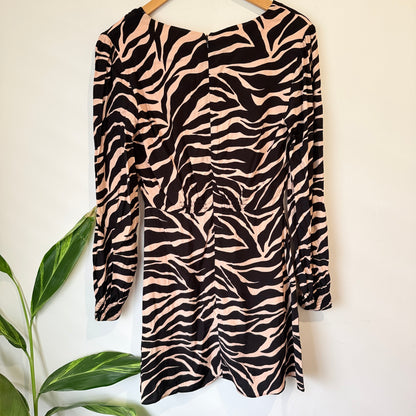 Kookai Sand and Black Zebra Print Long Sleeve Dress Size 38