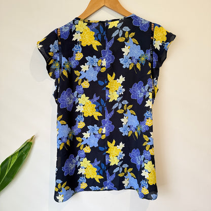 Oliver Black Navy Floral Print Cap Sleeve Top Size 12