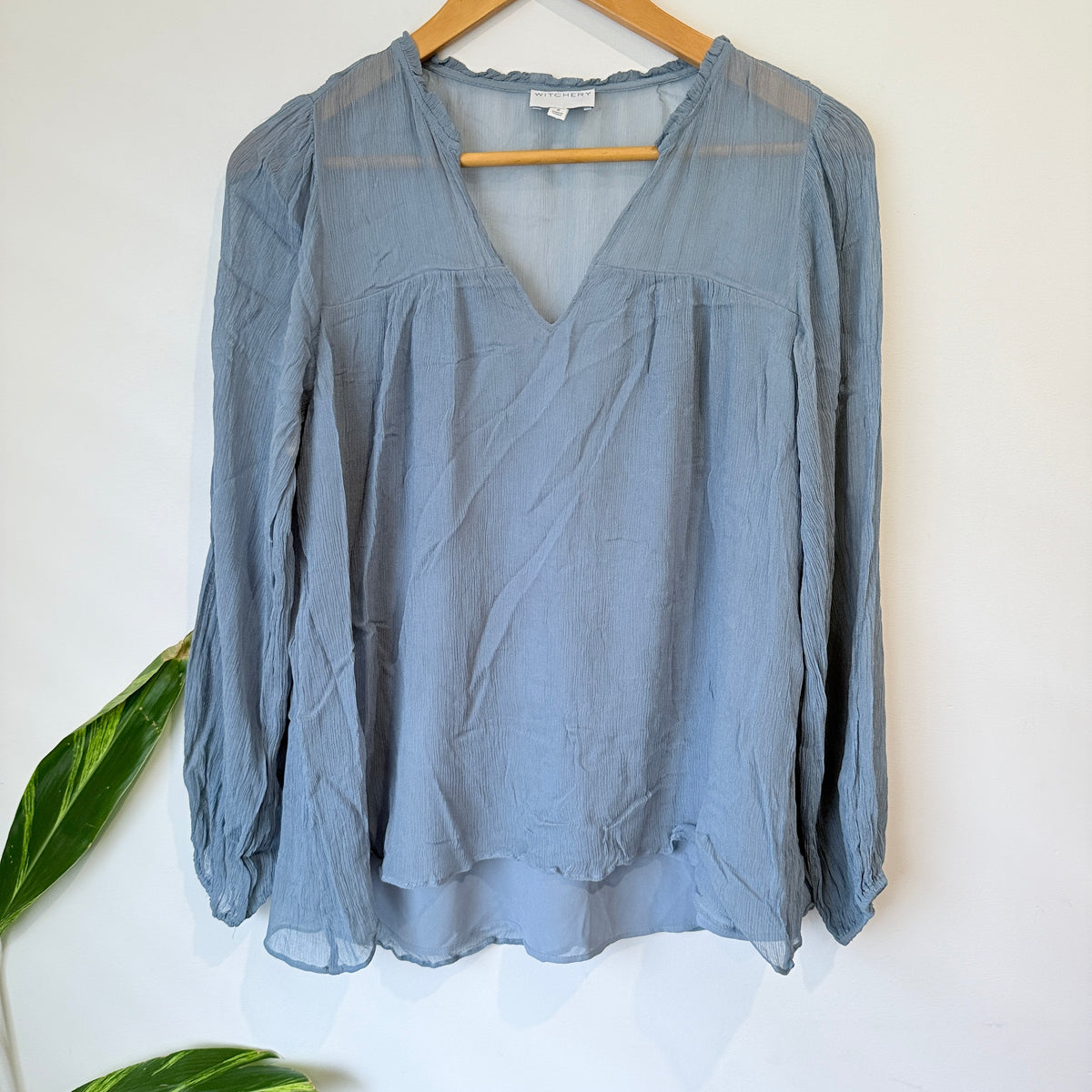 Witchery Dusty Blue Crinkle Blouse Size 8