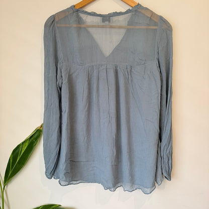 Witchery Dusty Blue Crinkle Blouse Size 8