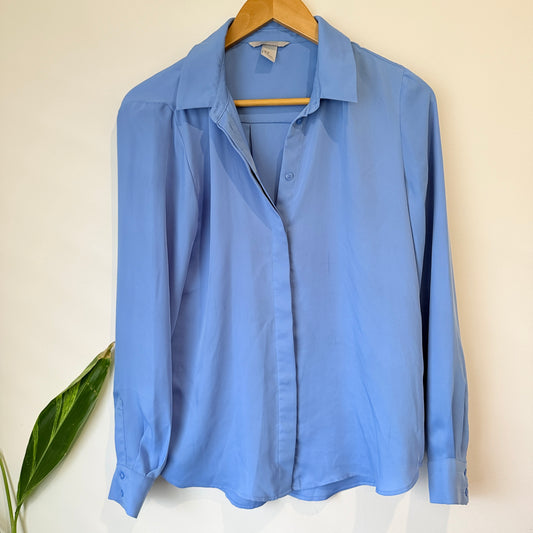 H&M Cornflower Blue Button Front Shirt Size 8